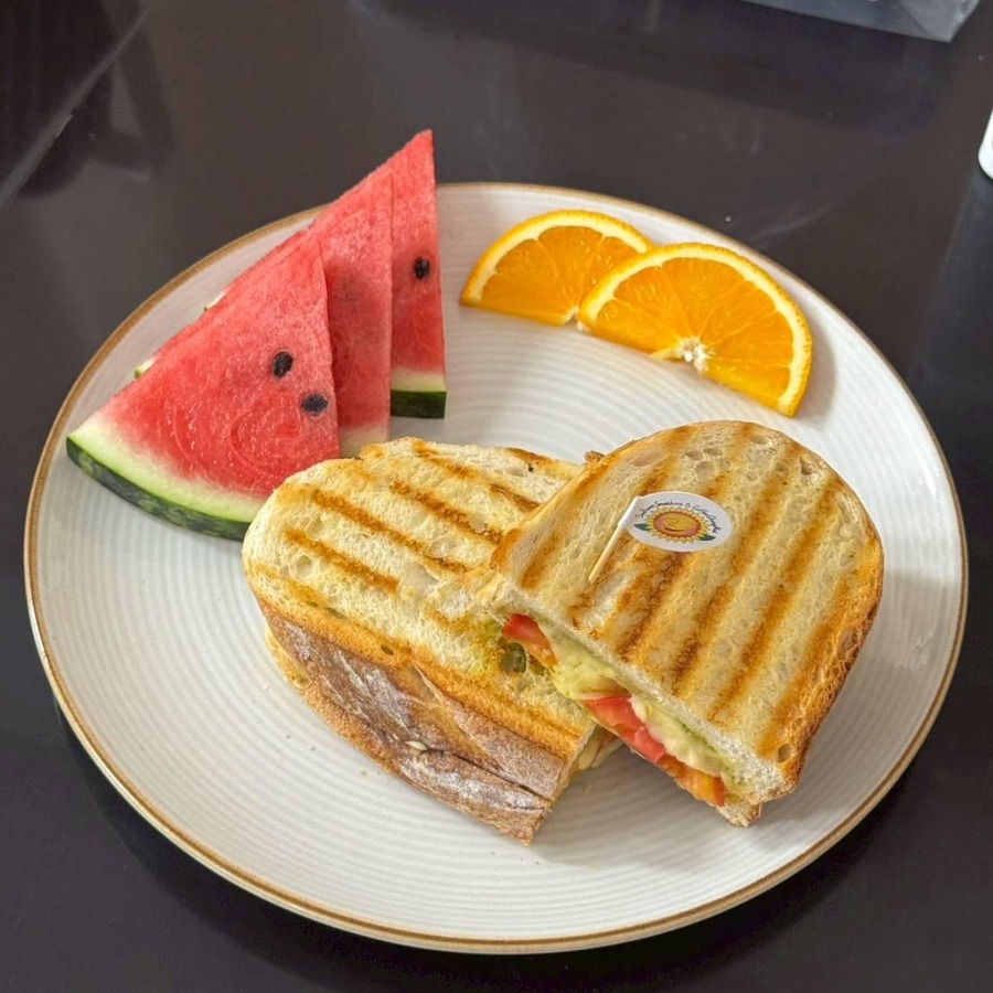 Tomato and pesto grilled cheese sandwich at Sunflower Smoothies & Coffee in Chiang Mai